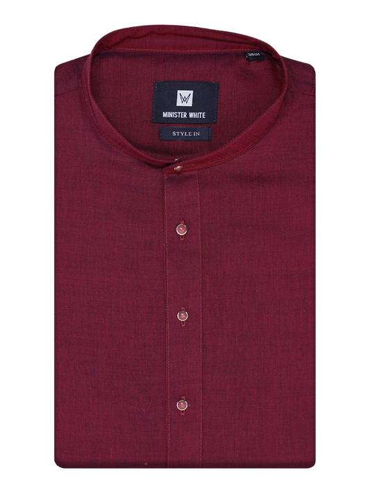 Mens Cotton Wine Colour Full Sleeves Long Length Kurta Style In by Minister White