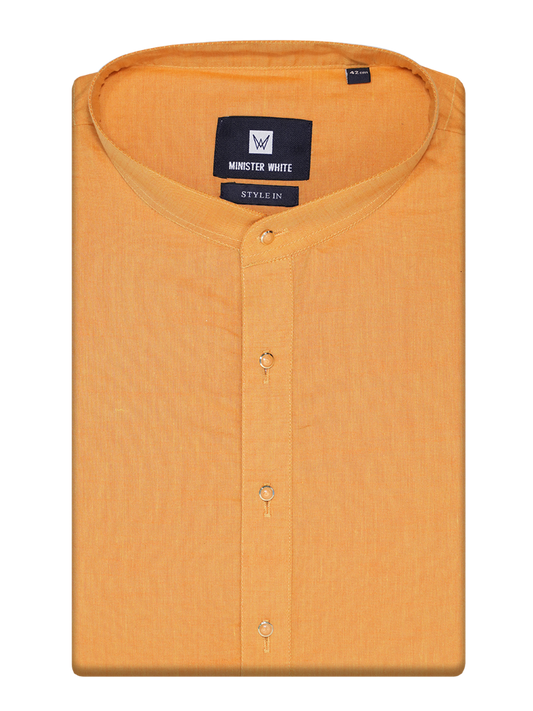 Mens Cotton Orange Colour Full Sleeves Long Length Kurta Style In by Minister White