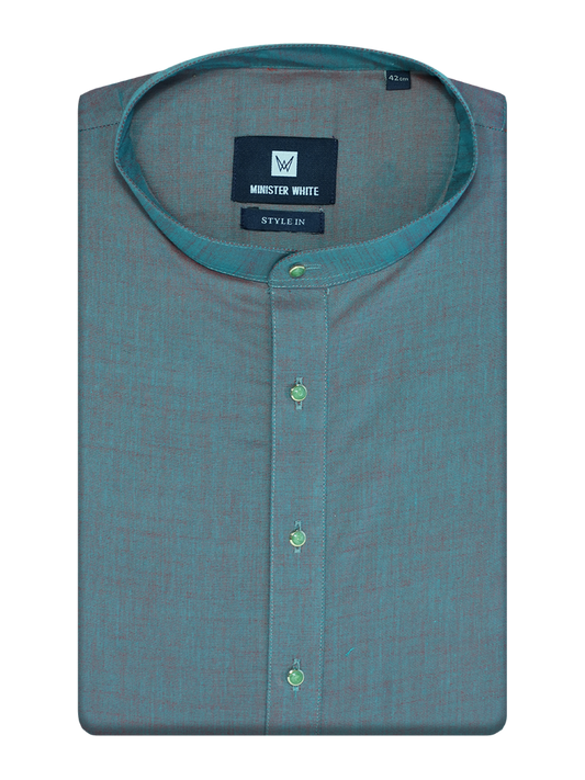 Mens Cotton Aqua Marine Colour Full Sleeves Long Length Kurta Style In by Minister White
