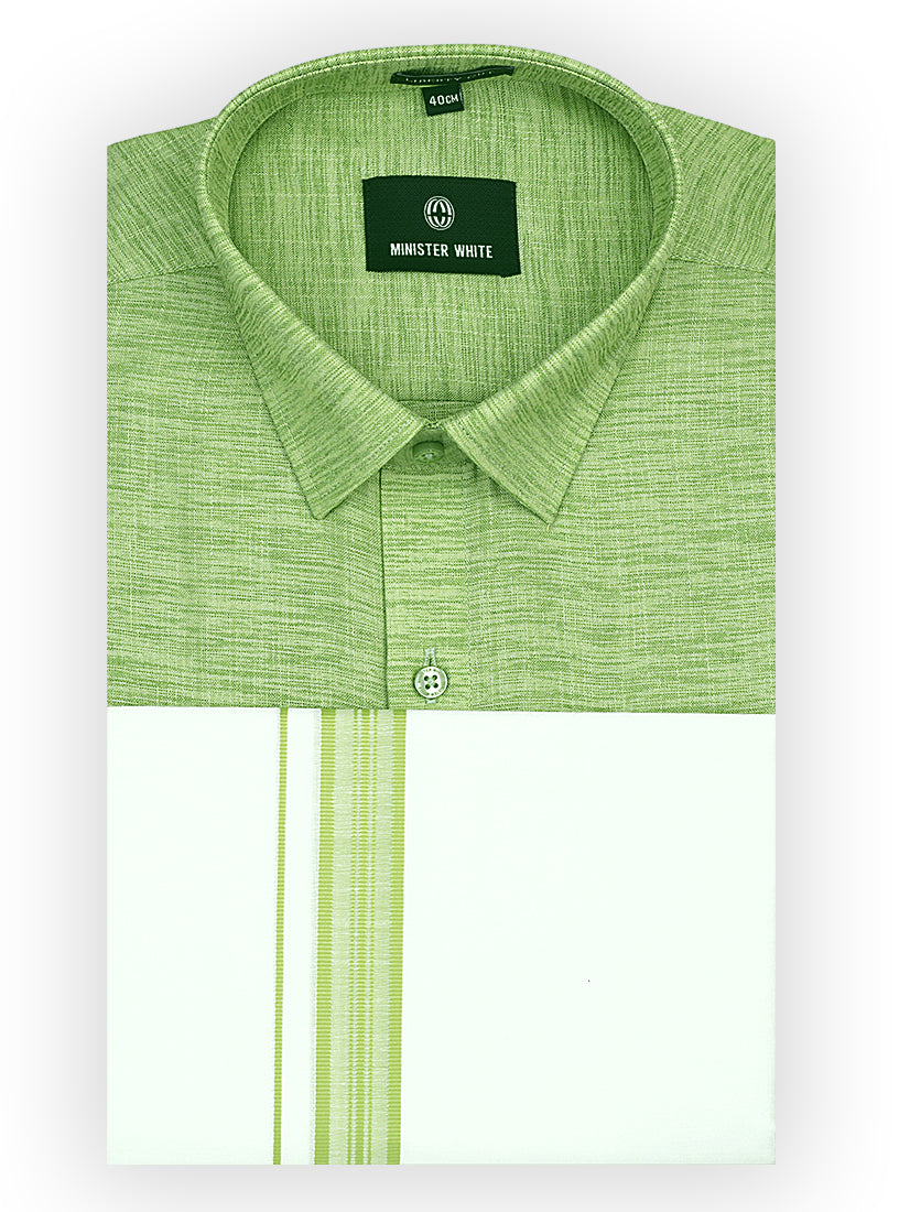 Mens Cotton Lime Colour Shirt with Matching Border Dhoti Combo Color Plus
